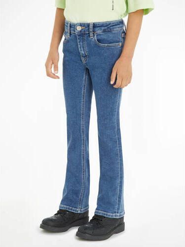 Calvin Klein flared jeans met logo blue denim Blauw Meisjes Katoen Logo 140