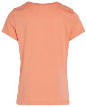 Calvin Klein Jeans T-shirt met logo lichtoranje Meisjes Katoen Ronde hals 152