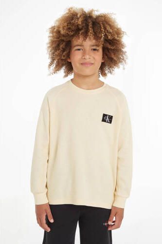 Calvin Klein longsleeve met logo beige Jongens Katoen Ronde hals Logo 152