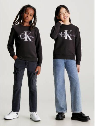 Calvin Klein sweater Terry met logo zwart Polyester Ronde hals 140