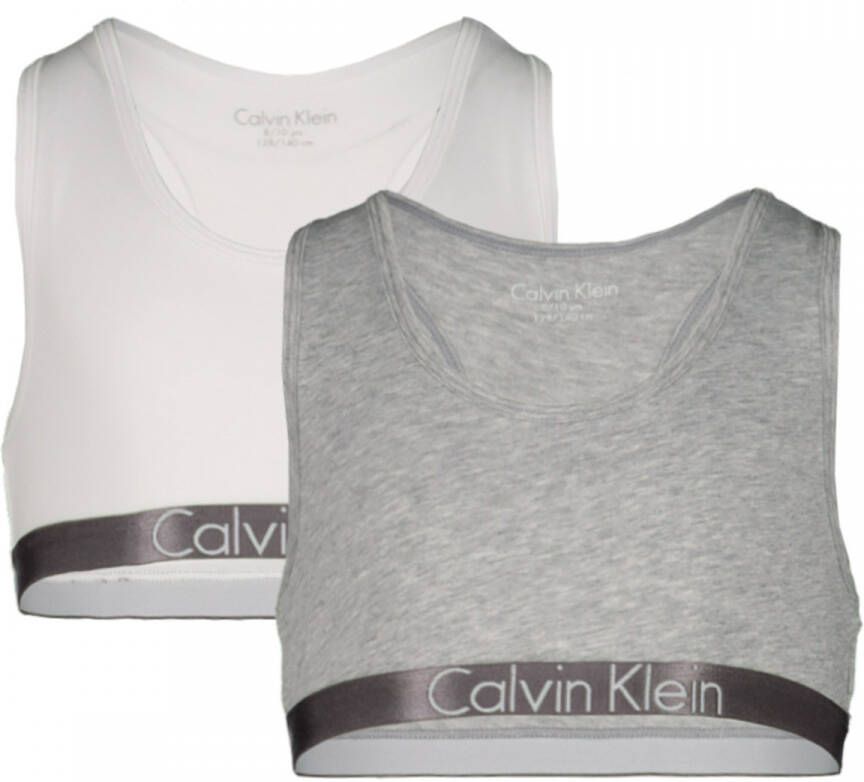 Calvin Klein bh top set van 2 grijs melange wit Meisjes Stretchkatoen 128-134