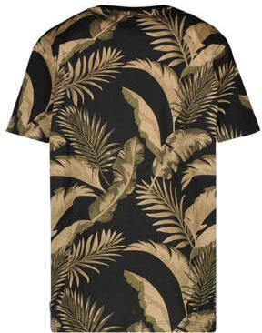 Cars T-shirt OPINO met bladprint zwart mosgroen Jongens Katoen Ronde hals 116