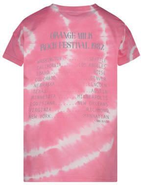 Cars tie-dye T-shirt KAJIA roze wit Meisjes Katoen Ronde hals Tie-dye 164