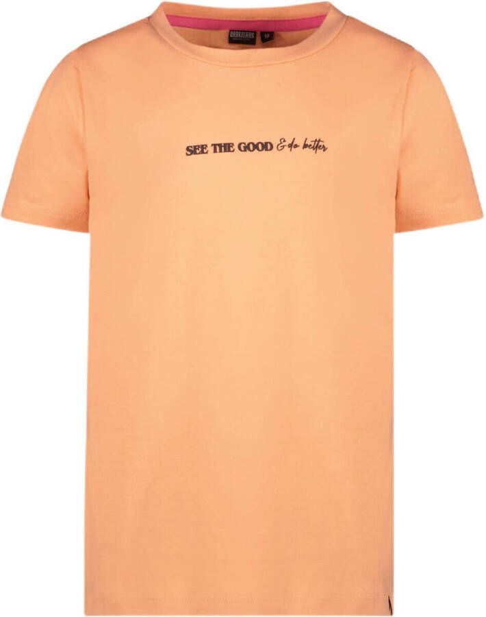 Cars T-shirt CARREY met tekst perzik Oranje Meisjes Stretchkatoen Ronde hals 128
