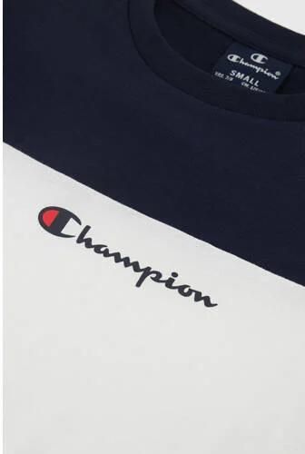 Champion T-shirt met logo wit donkerblauw Jongens Katoen Ronde hals Logo 122 128