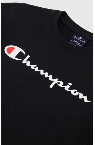 Champion T-shirt met logo zwart Jongens Katoen Ronde hals Logo 146 152