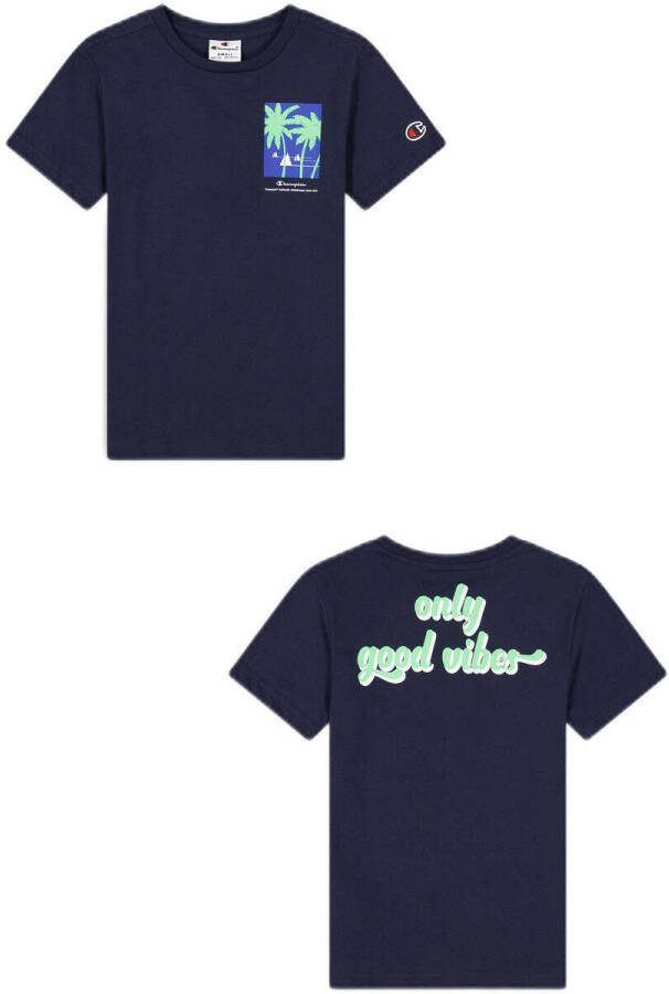 Champion T-shirt met backprint marine Blauw Jongens Katoen Ronde hals Backprint 134 140