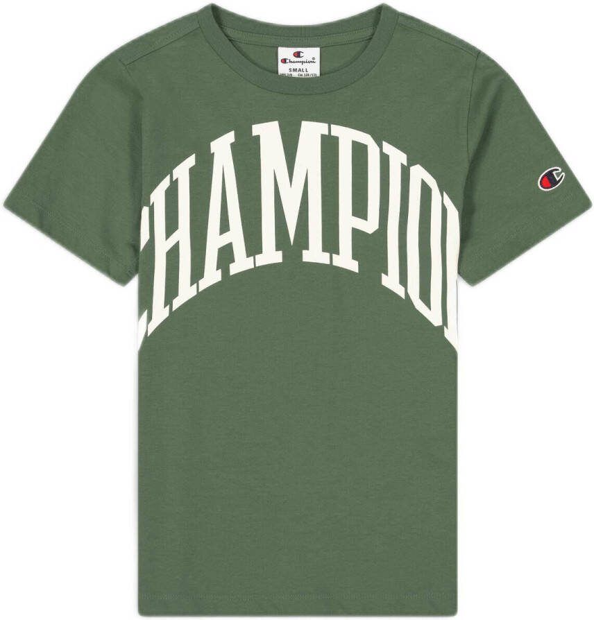 Champion T-shirt met logo kaki Groen Jongens Katoen Ronde hals Logo 170 176