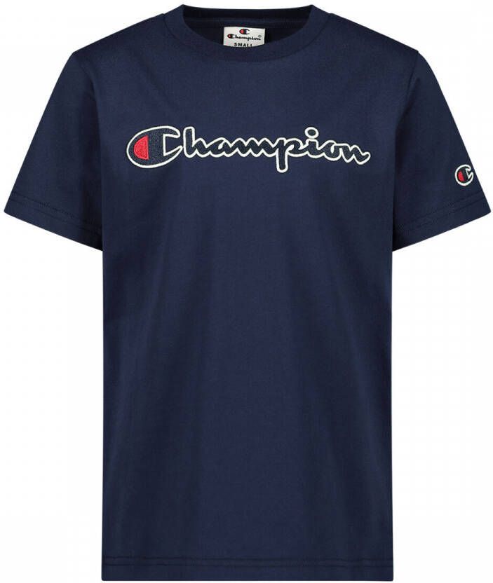 Champion T-shirt met logo donkerblauw Jongens Katoen Ronde hals Logo 128
