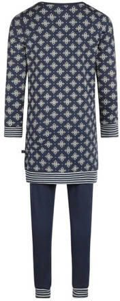 Charlie Choe pyjama met all over print donkerblauw wit Meisjes Stretchkatoen Ronde hals 110 116
