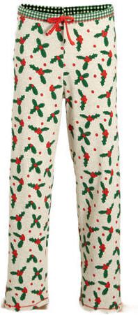 Claesen's pyjama met bladprint ecru groen rood Meisjes Katoen Klassieke kraag 116-122