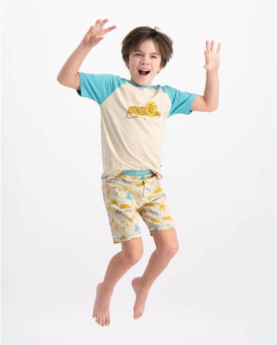Claesen's shortama met dierenprint blauw geel grijs Jongens Stretchkatoen Ronde hals 104-110