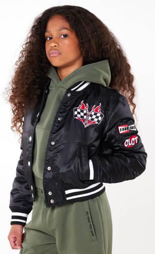 CoolCat Junior baseball jacket JAEL met patches zwart Jas Meisjes Nylon Opstaande kraag 122 128 - Foto 3