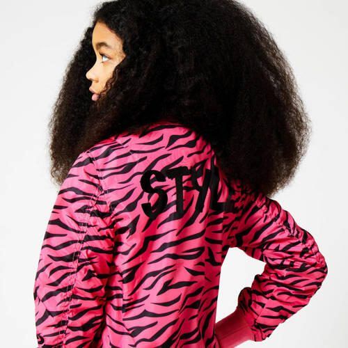 CoolCat Junior bomberjack Janu CG met zebraprint roze zwart Jas Meisjes Polyester Ronde hals 146 152 - Foto 3