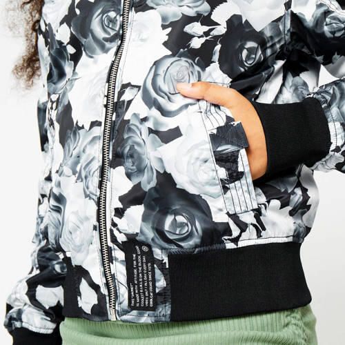 CoolCat Junior gebloemd bomberjack Janu CG roze zwart wit Jas Meisjes Polyester Ronde hals 122 128 - Foto 3