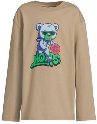 Coolcat oversized longsleeve met beer printopdruk Corey donkerzand Beige Jongens Katoen Ronde hals