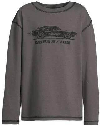 Coolcat relaxed overlock longsleeve met Riders Club print Franky donkergrijs Jongens Katoen Ronde hals