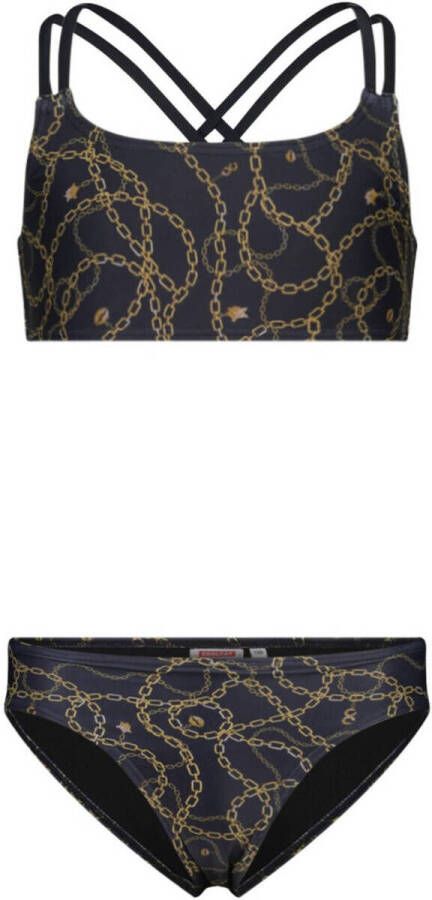 CoolCat Junior crop bikini Yosi zwart goud Meisjes Polyamide All over print 122 128