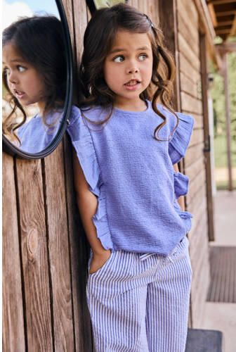 Daily7 wide leg regular waist gestreepte casual broek paars met textuur Meisjes Katoen - Foto 4