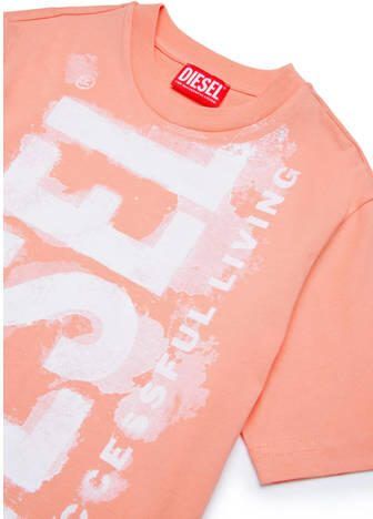 Diesel T-shirt met printopdruk lichtoranje Jongens Katoen Ronde hals Printopdruk 164 - Foto 3