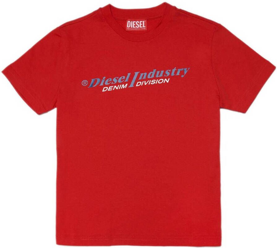 Diesel T-shirt met logo rood Jongens Katoen Ronde hals Logo 164