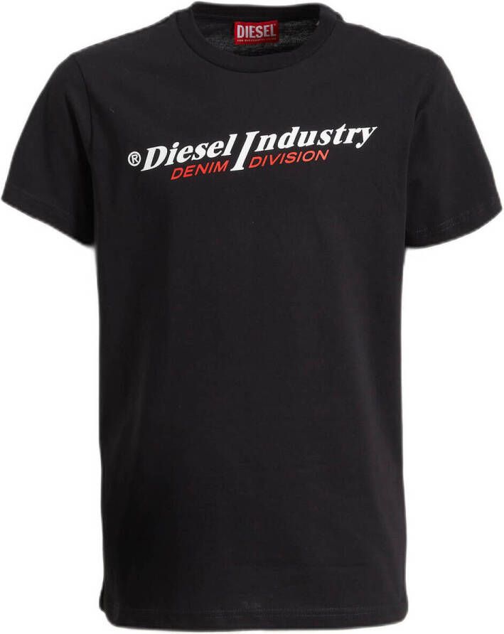 Diesel T-shirt met logo zwart Jongens Katoen Ronde hals Logo 140