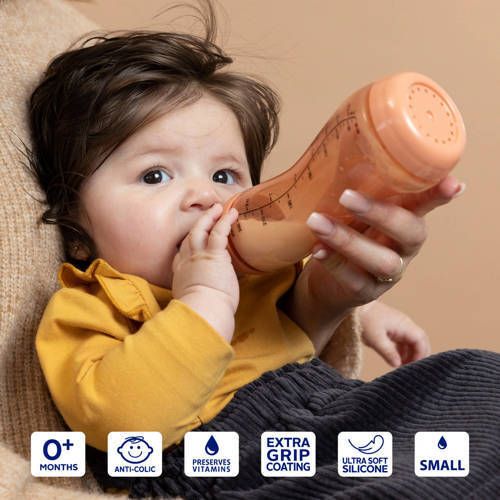 Difrax S-Babyfles Natural 250 ml Anti Koliek Oranje