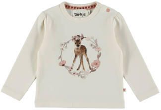 Dirkje aansluitende longsleeve met print wit Meisjes Stretchkatoen Ronde hals