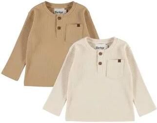 Dirkje aansluitende longsleeves beige bruin (set van 2) Jongens Stretchkatoen Henleykraag