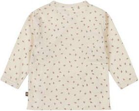 Dirkje longsleeve met all over print en overslag detail ecru bruin Stretchkatoen Ronde hals