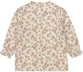 Dirkje baby longsleeve met all over print en ruches lichtbruin roze ecru Meisjes Stretchkatoen Ronde hals 80