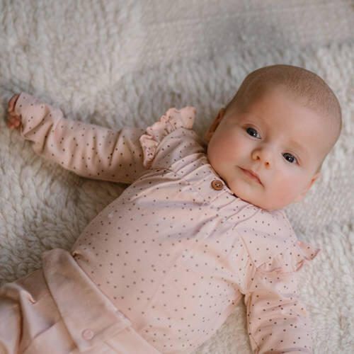 Dirkje longsleeve met all over print en ruches roze Meisjes Stretchkatoen Ronde hals