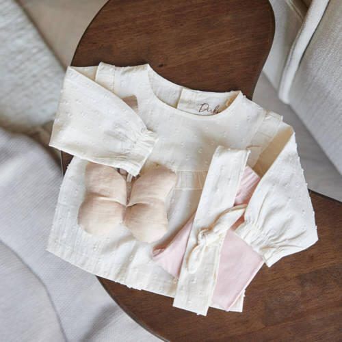 Dirkje blouse + haarband beige Longsleeve Meisjes Katoen Ronde hals Effen - Foto 2