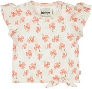 Dirkje gebloemde T-shirt ecru Meisjes Stretchkatoen Ronde hals Bloemen