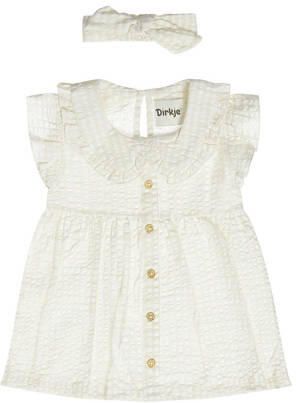 Dirkje jurk + haarband beige wit Set Meisjes Katoen Peter Pan-kraag Ruit