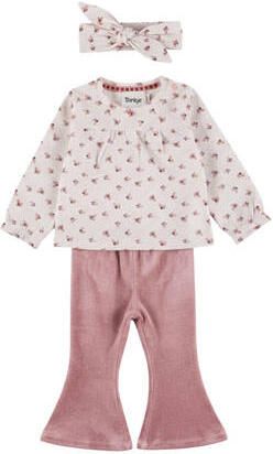 Dirkje longsleeve + broek + haarband met print roze Set Meisjes Stretchkatoen Ronde hals