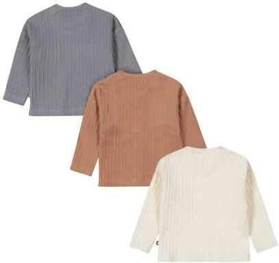 Dirkje longsleeve bruin offwhite blauw (set van 3) Jongens Stretchkatoen Ronde hals