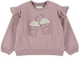 Dirkje oversized sweater met ruches paars Meisjes Stretchkatoen Ronde hals