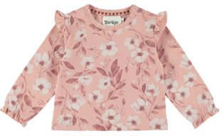 Dirkje rechtvallende gebloemde longsleeve met ruches roze Meisjes Stretchkatoen Ronde hals