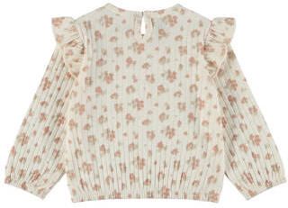 Dirkje rechtvallende gebloemde longsleeve met ruches Wit Meisjes Stretchkatoen Ronde hals