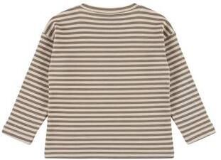 Dirkje rechtvallende gestreepte longsleeve bruin beige Jongens Katoen Henleykraag