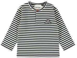 Dirkje rechtvallende gestreepte longsleeve donkerblauw wit Jongens Stretchkatoen Henleykraag