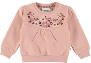 Dirkje rechtvallende sweater met borduursels en print roze Meisjes Stretchkatoen Ronde hals