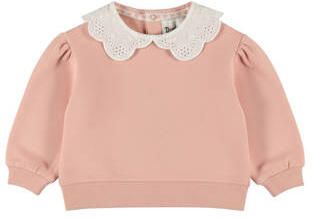 Dirkje rechtvallende sweater met broderie roze Meisjes Stretchkatoen Ronde hals