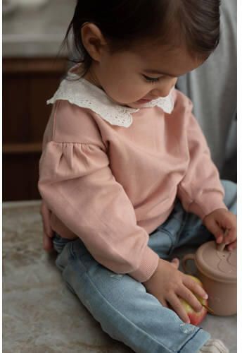 Dirkje rechtvallende sweater met broderie roze Meisjes Stretchkatoen Ronde hals - Foto 2