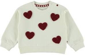 Dirkje rechtvallende sweater met hartjes wit rood Hartjes