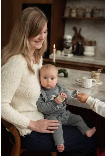 Dirkje rechtvallende sweater met ruches en print grijs Printopdruk - Foto 2