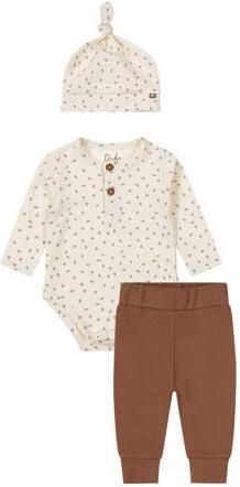 Dirkje romper + broek + muts bruin offwhite Set Meisjes Stretchkatoen Ronde hals - Foto 2