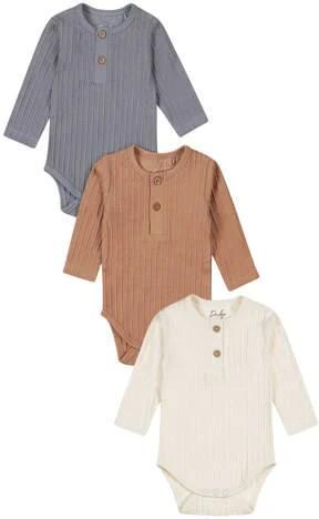 Dirkje romper bruin blauw wit (set van 3) Jongens Stretchkatoen Ronde hals