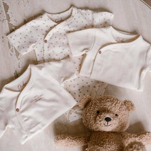 Dirkje romper offwhite (set van 3) Ecru Stretchkatoen V-hals